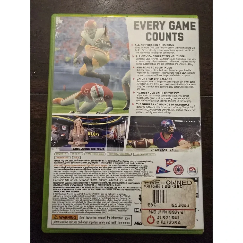 NCAA Football 10 (Microsoft Xbox 360) TESTED‎